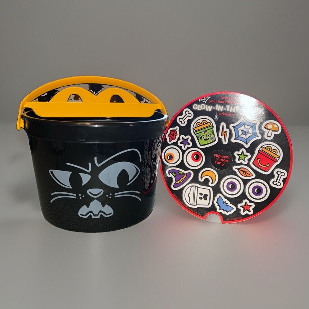 McDonald’s 2025 Boo Bucket Black Cat Halloween Happy Meal Glow‑in‑Dark Stickers